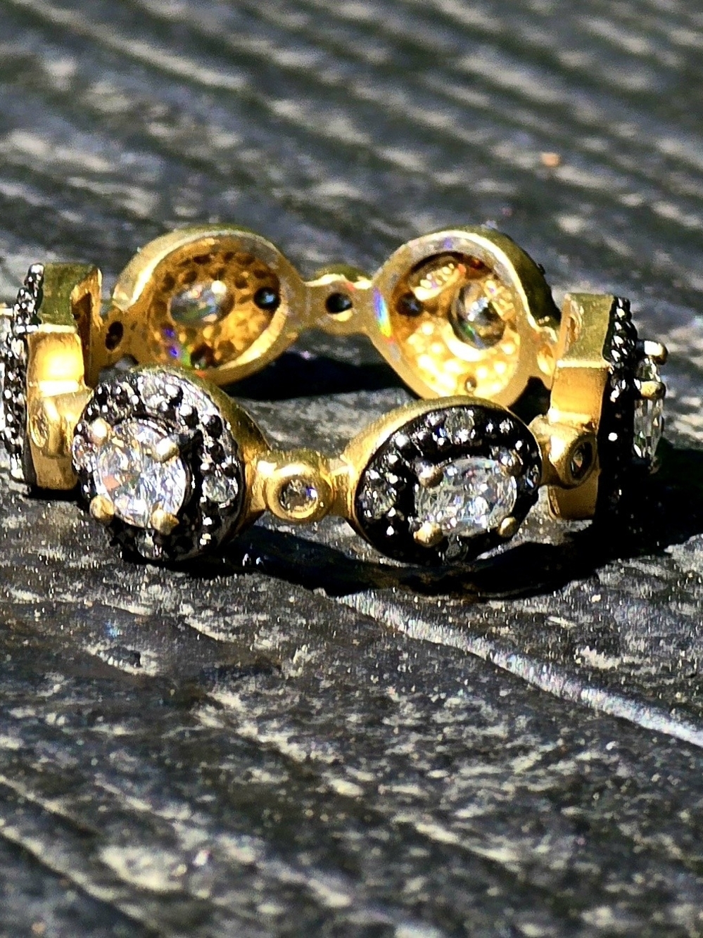 Frieda Rothman Gold & Black Multi Shape Halo CZ Eternity Band Ring 9-Retired!